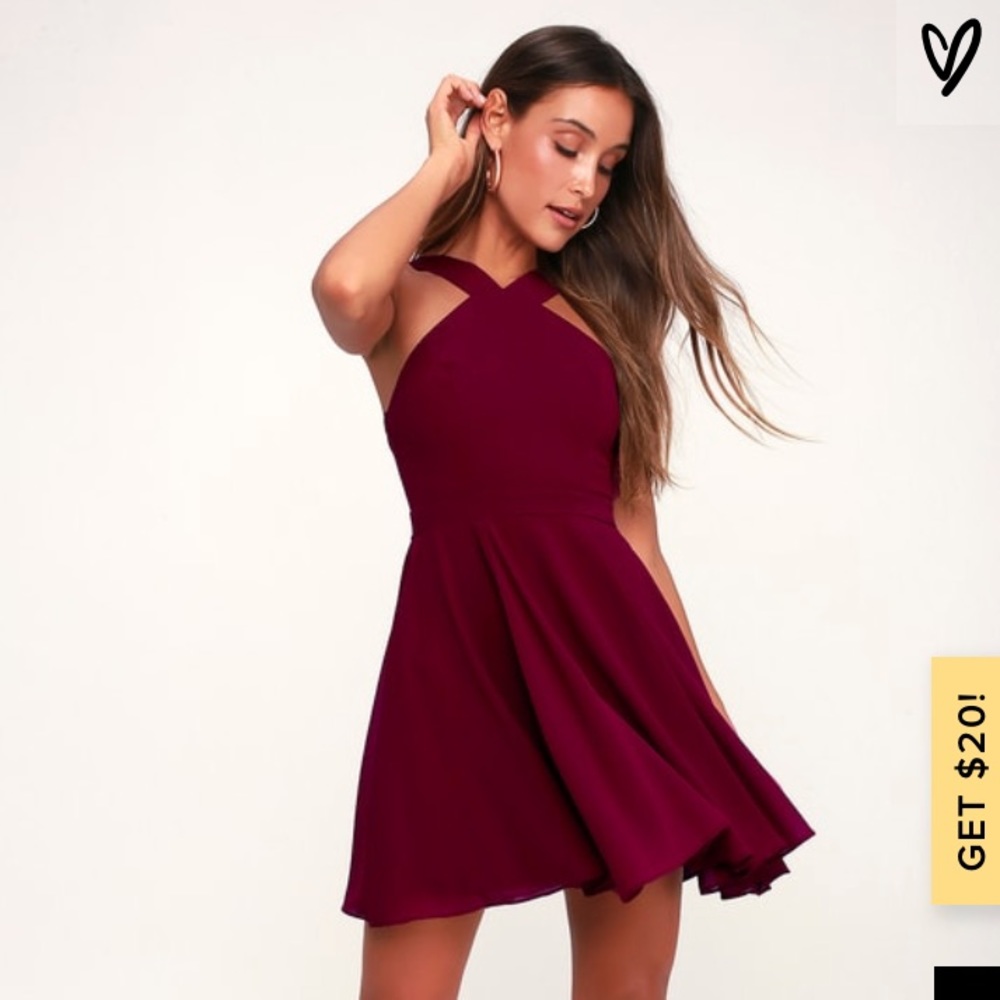 Lulu's Wine Cross-Front Fit & Flare Mini Dress